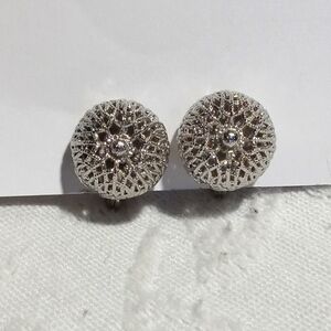 VINTAGE MONET Silver Tone Filigree Clip On Earrings